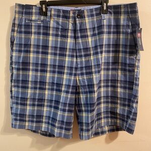 New NWT Mens Chaps Blue Yellow Plaid Flat Front‎ Chino Shorts 40 Waist